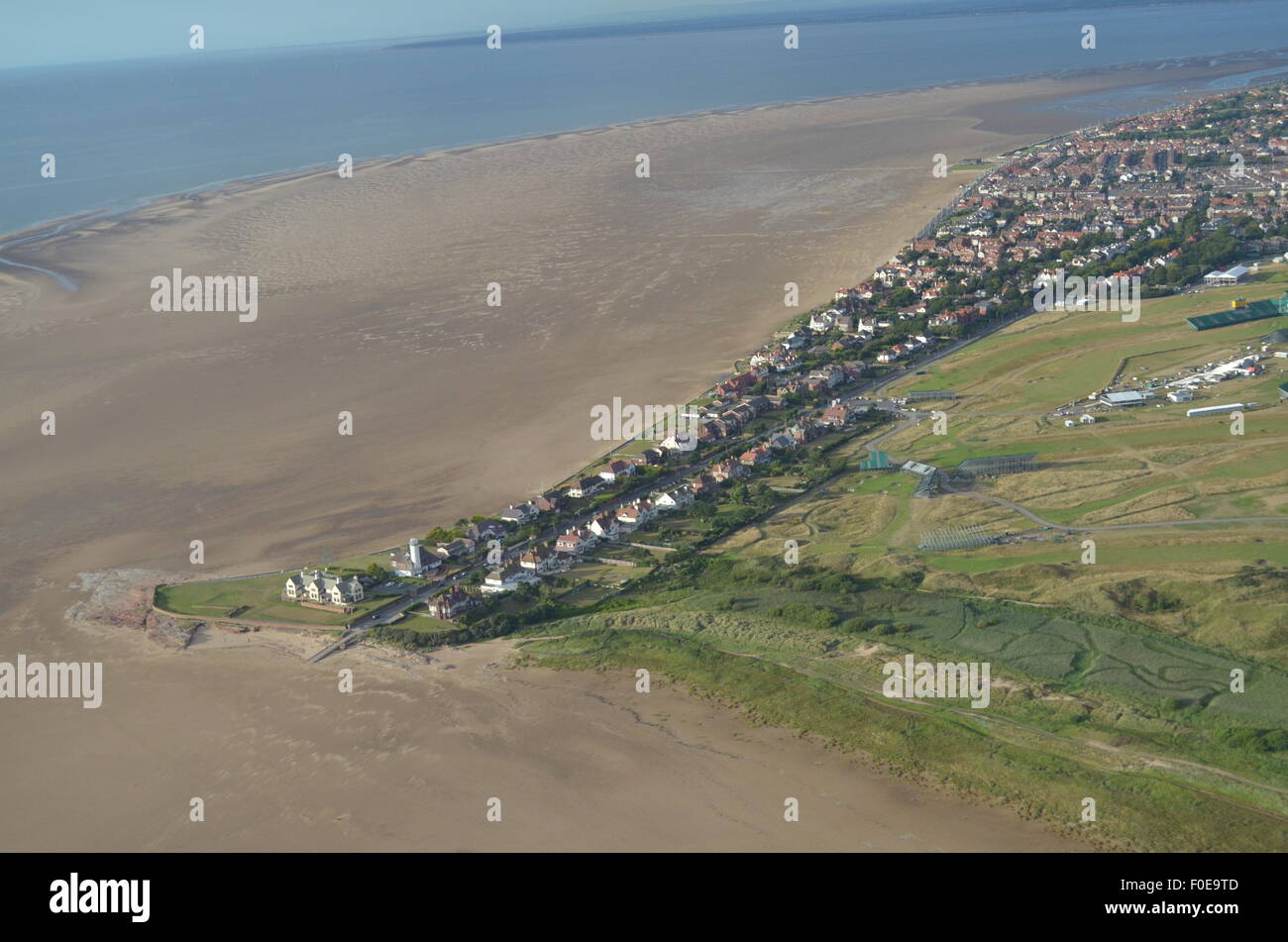 Aerial view above the river Dee and Hoylake Golf course Stock Photo