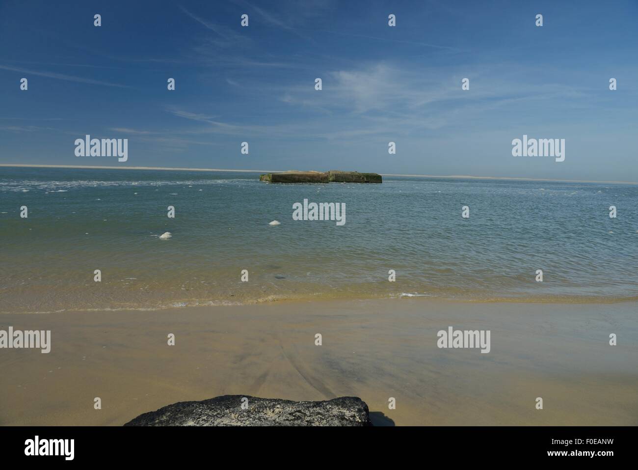 Beach,France,Sand,WW2 BUNKER,Blockhouse, Stock Photo