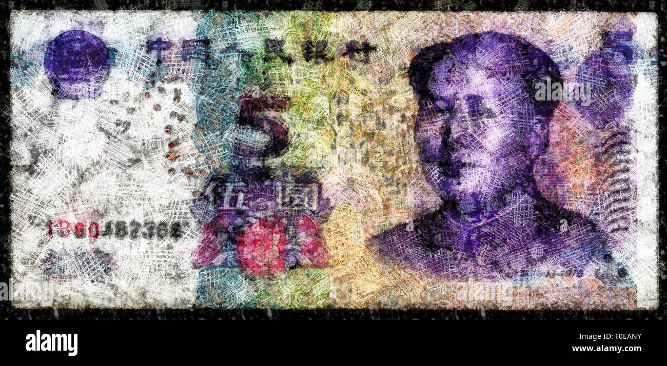 Illustrations Banknote,Currency, 5, China,5 yuan, the obverse of Mao ...