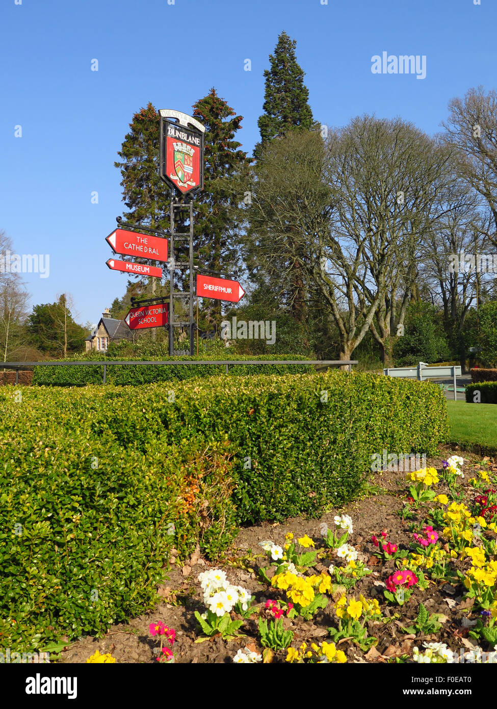 Town sign Dunblane Scotland Stock Photo Alamy