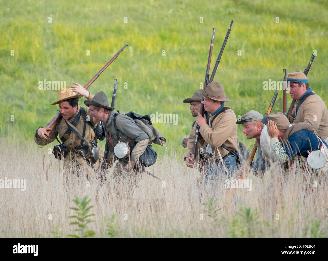 Gettysburg Confederate Army marching through fields Stock Photo