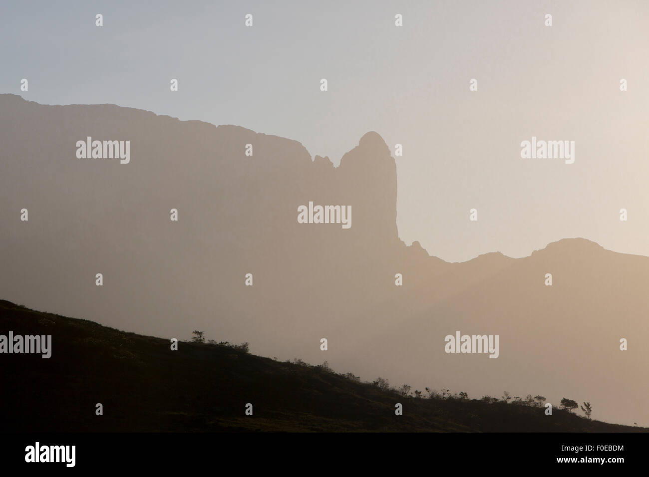 Sun beams during early sunrise on Mount Roraima, Gran Sabana. Venezuela 2015. Stock Photo
