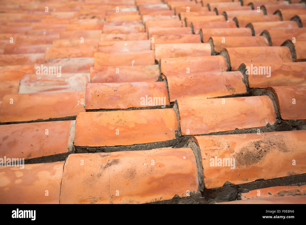 Historic red roof tiles on Pampatar Fort. Margarita, Venezuela. Stock Photo