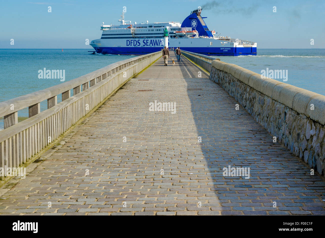 'Dieppe Seaways' Ferry going to Dover from Calais harbour. View from Calais Jetty. Stock Photo