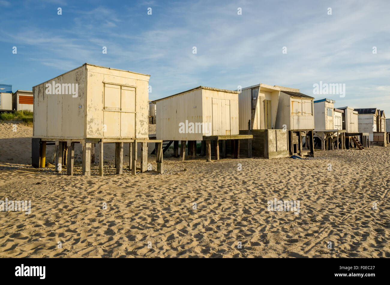 Cabins on the beach and sea front, in Calais, France Stock Photo