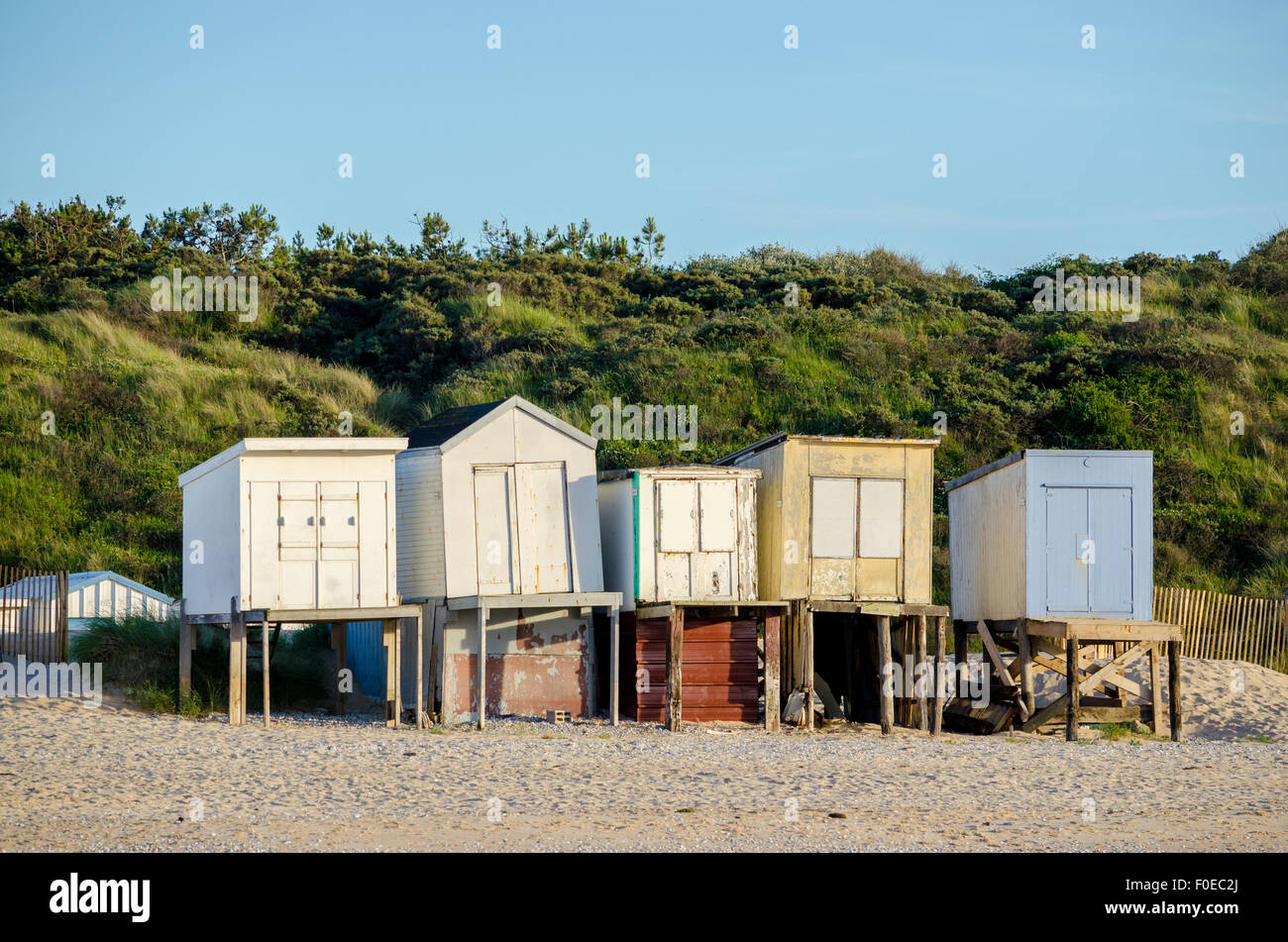 Cabins on the beach and sea front, in Calais, France Stock Photo