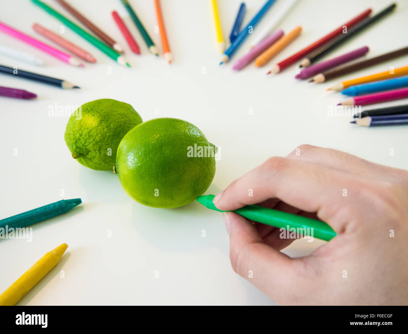looks like drawing limes with the colorful crayon Stock Photo Alamy