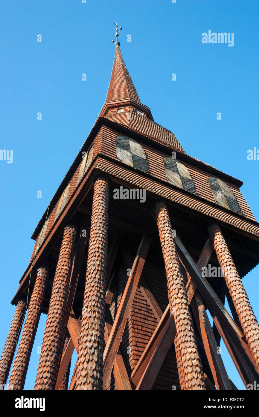 Wooden bell tower, Skansen Open-air museum in Djurgården, Stockholm, Sweden Stock Photo
