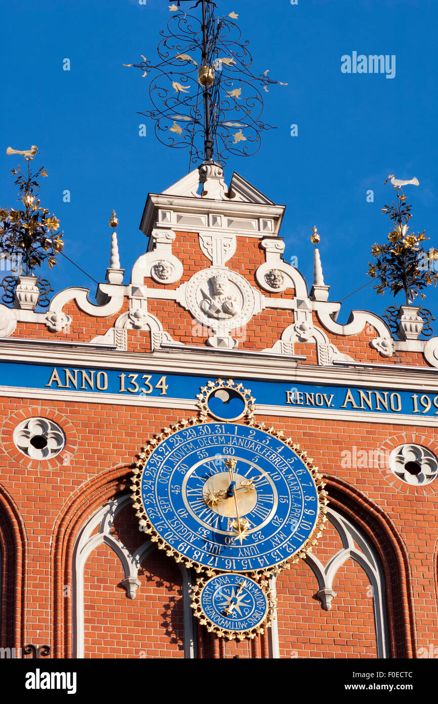Astronomical clock on the House of the Blackheads (Melngalvju) in Riga, Latvia Stock Photo