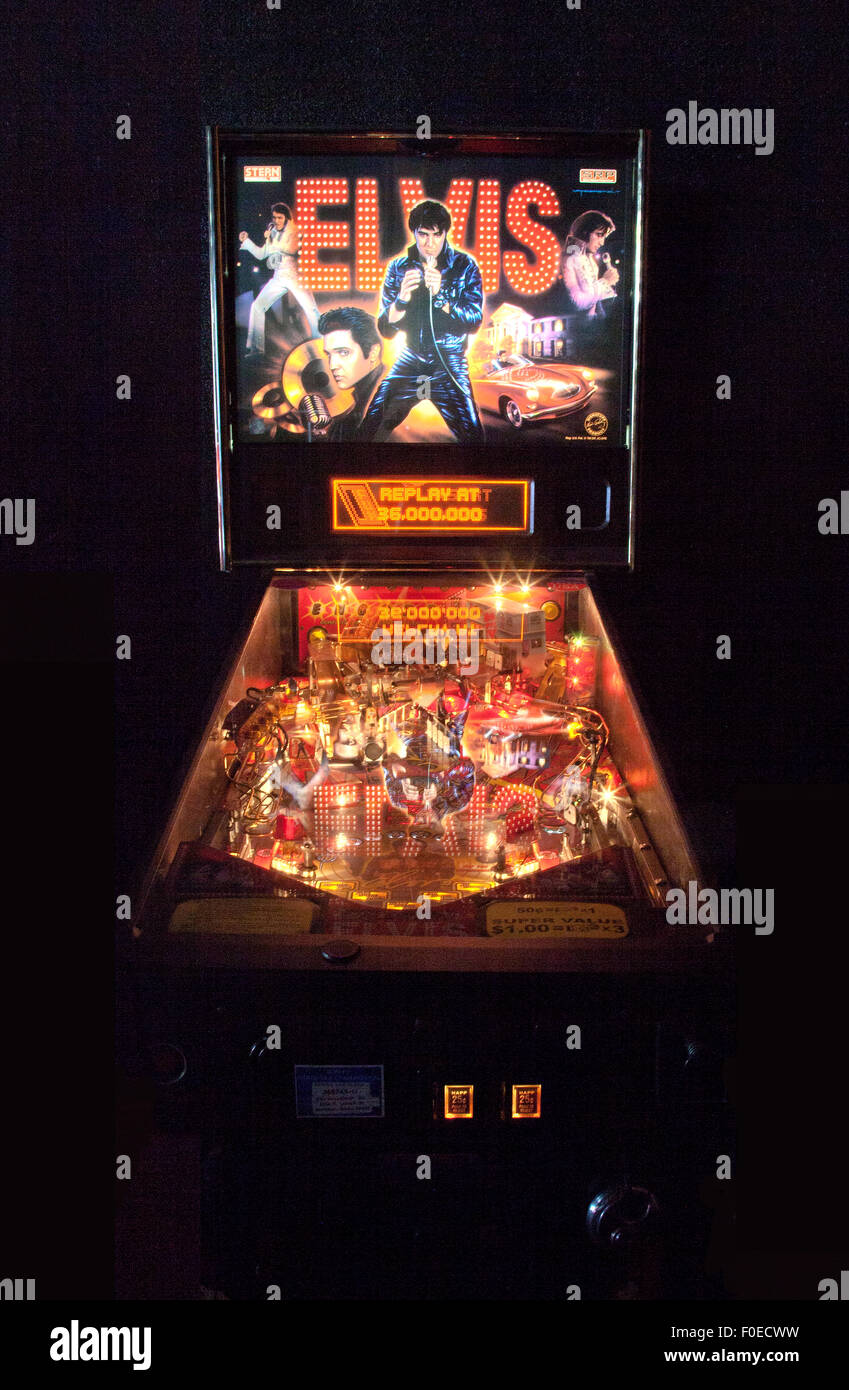 Elvis pinball machine in dark rock club, 2015 Stock Photo