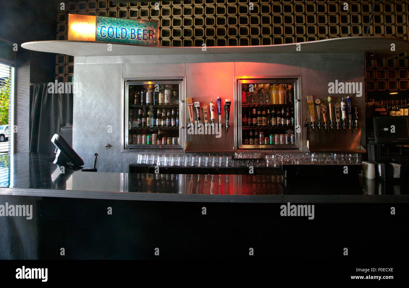 Bar and back bar in an American rock club, 2015. Stock Photo