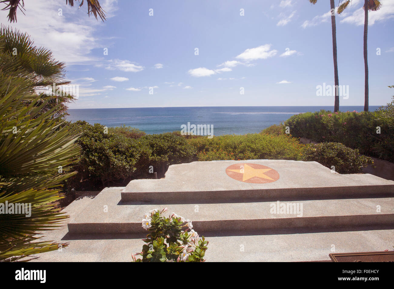 Only the steps of the Golden Lotus Temple which stood by the cliffs in Encinitas, California Stock Photo