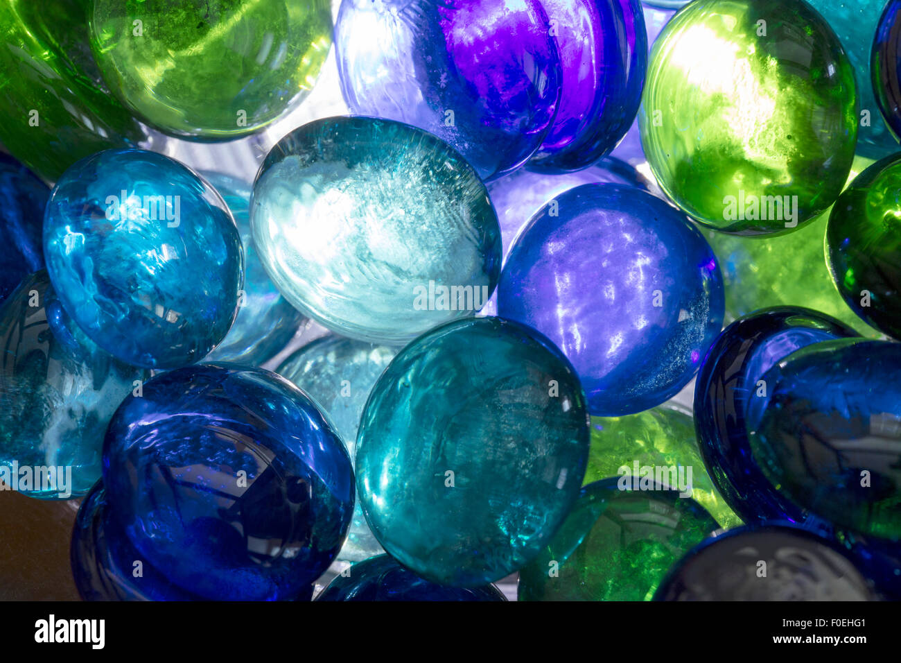 Colorful glass spheres giving an underwater bubble effect Stock Photo