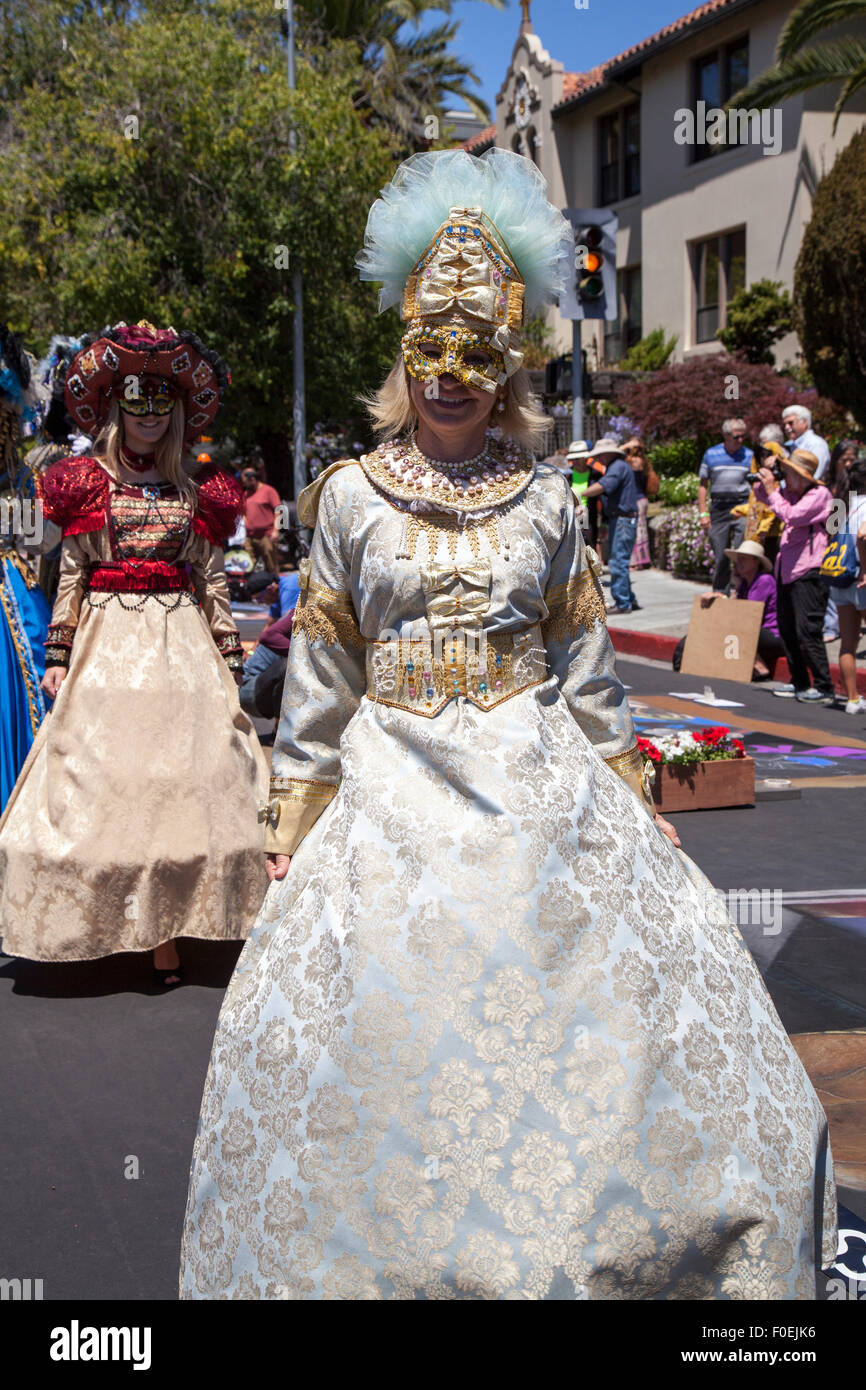 Carnival performers at Italian street painting festival, San Rafael, California, USA Stock Photo