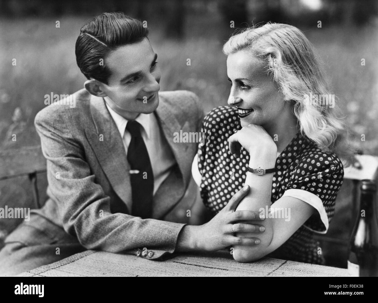 people, couples, lovers, young couple, picture postcard, 1930s, Additional-Rights-Clearences-Not Available Stock Photo