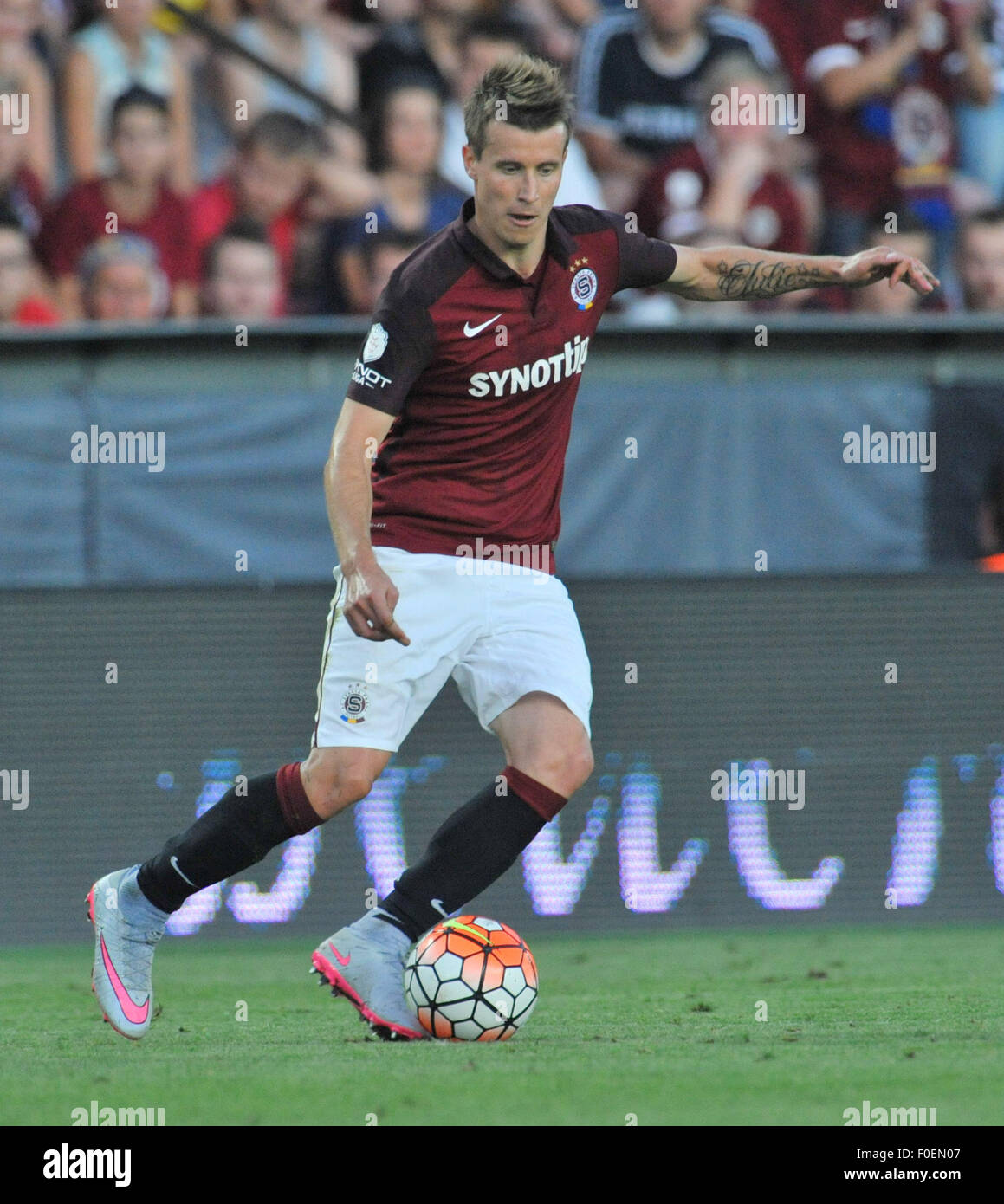 Lukas Marecek of AC Sparta in action during the third qualifying round of the Champions League return match between AC Sparta Prague and CSKA Moscow in Prague, Czech Republic, on Wednesday, August 5, 2015. Stock Photo