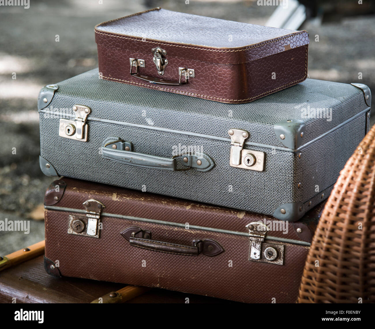 Old suitcases stacked up, vintage Stock Photo Alamy