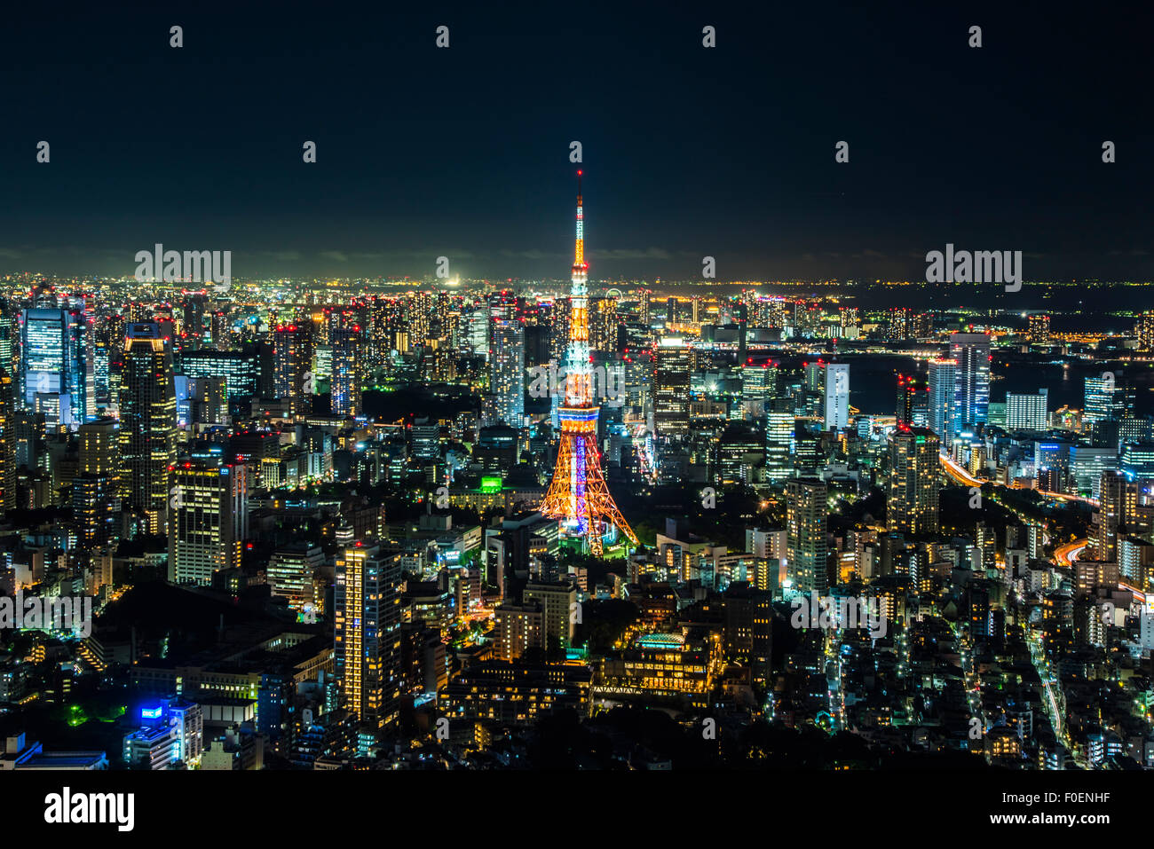 Tokyo Tower from Roppongi Hills observatory Sky Deck, Minato-Ku,Tokyo,Japan Stock Photo