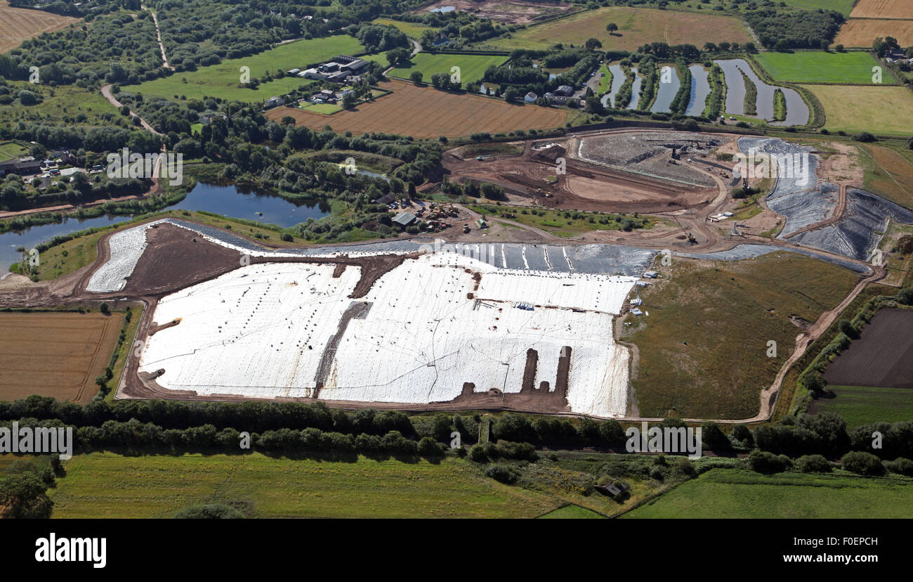 aerial view of a waste tip recycling plant at Rixton near Warrington, Cheshire, UK Stock Photo