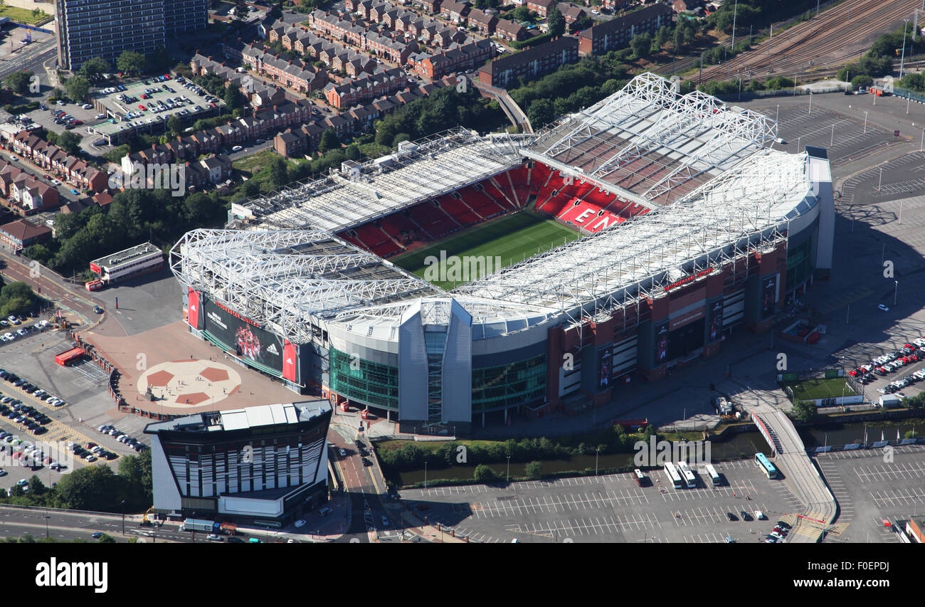 aerial view of Old Trafford Stadium, home of Manchester United, Theatre of Dreams, Man United ground, UK Stock Photo