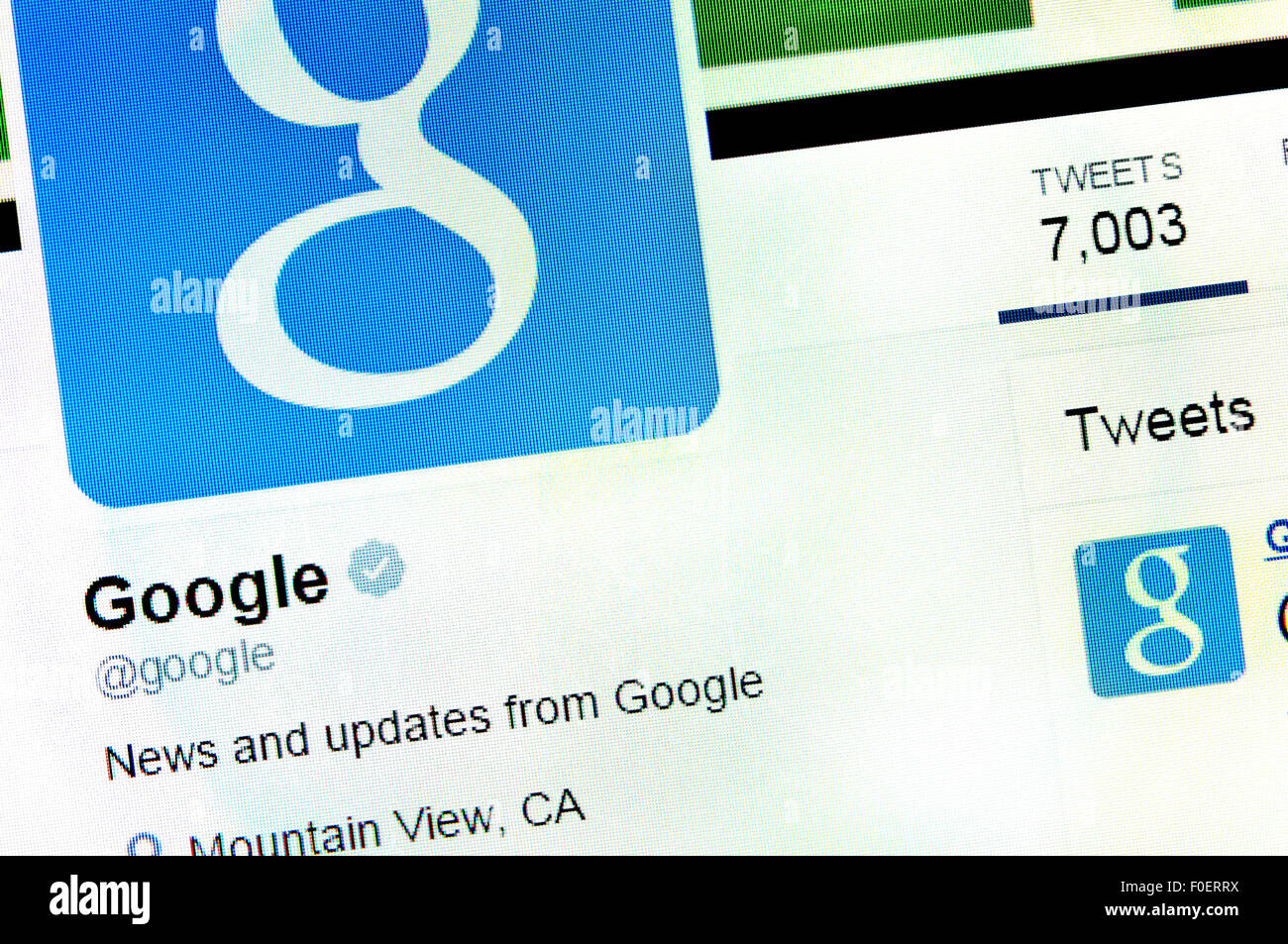Computer screenshot - Google Twitter account Stock Photo