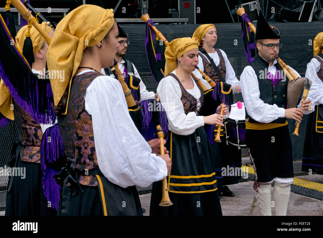 Traditional Costume and bagpipes and drum music of region at Cidre