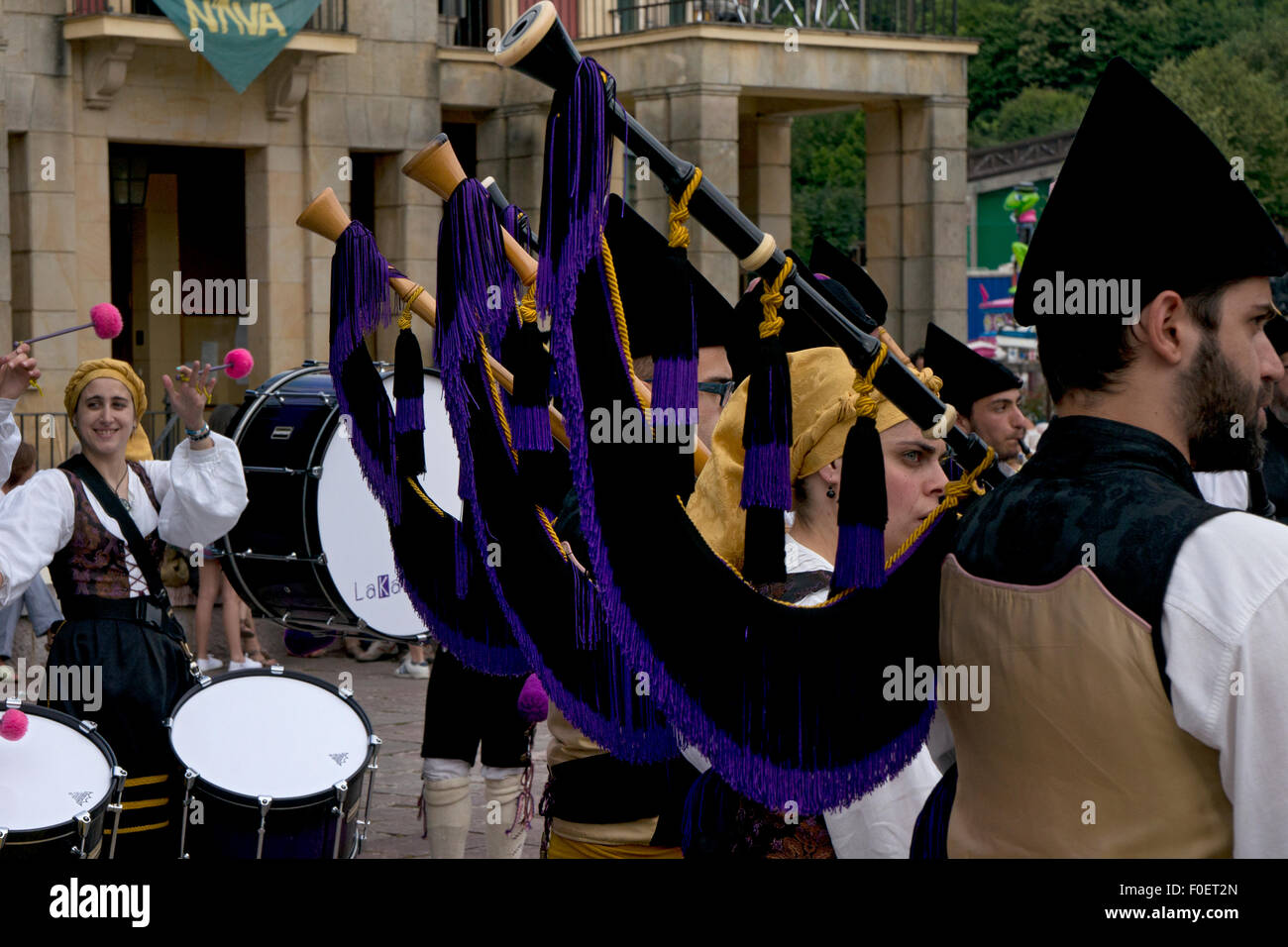 Traditional Costume and bagpipes and drum music of region at Cidre