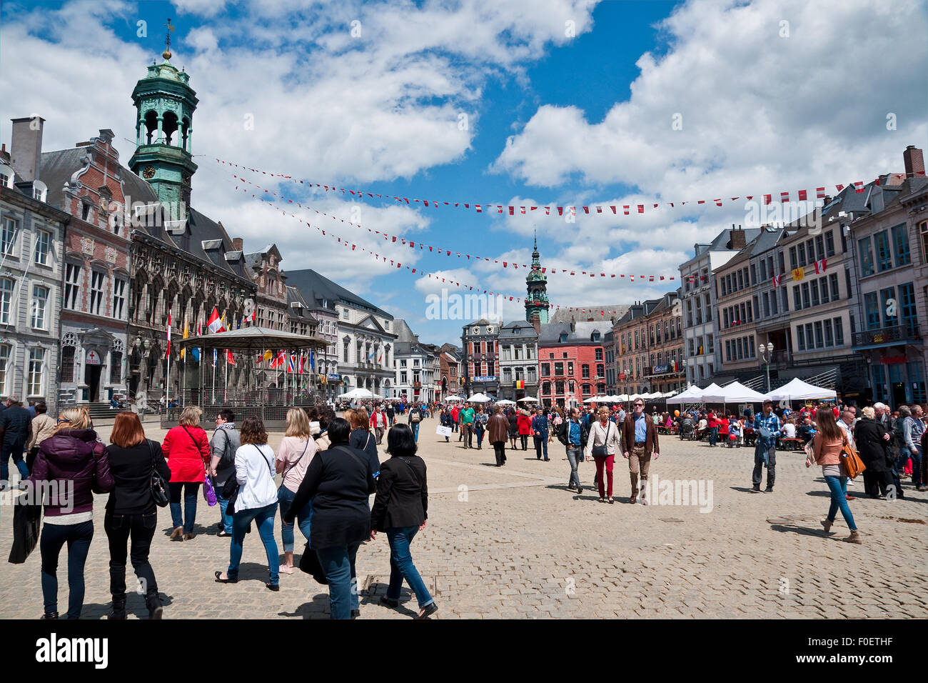 Festival goers in the Main Square of Mons, Belgium, for the annual Doudou festival Stock Photo