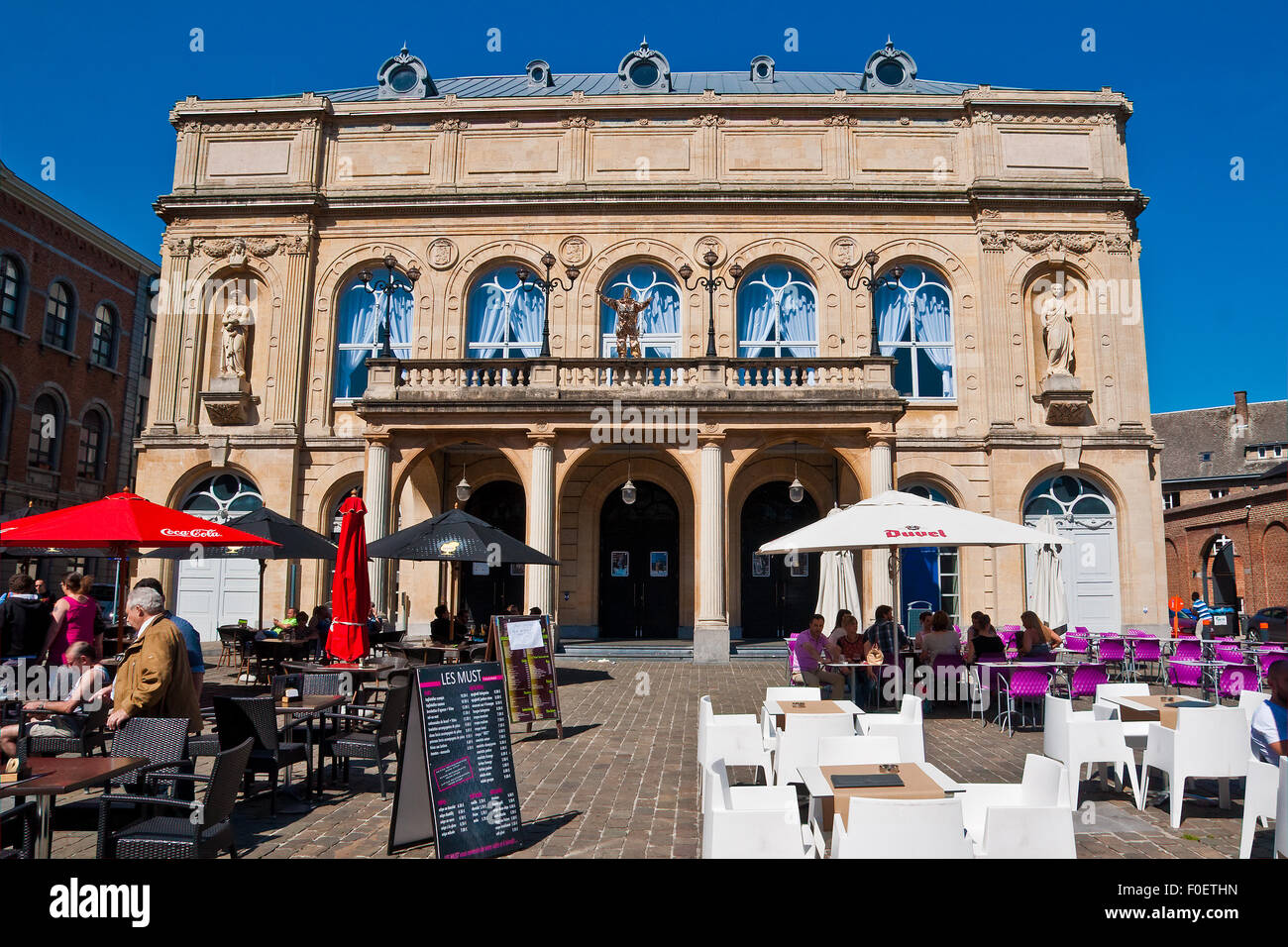 Cafe society outside the Theatre de Namur, Belgium Stock Photo