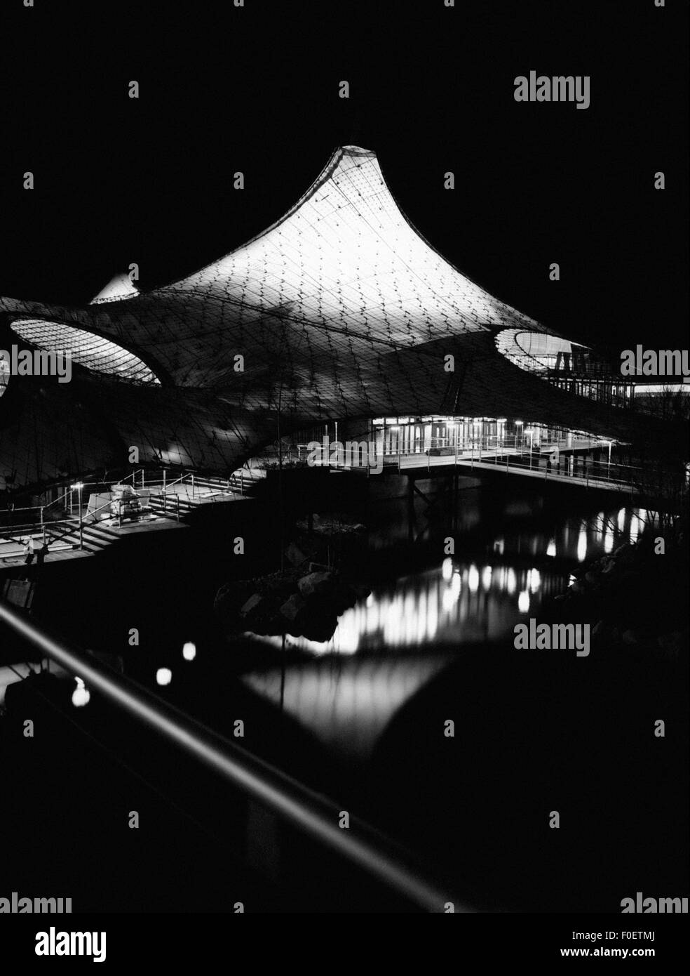 exhibition, world exposition, German pavilion at night, architect: Frei Otto, exterior view, Montreal, Canada, 1967, Additional-Rights-Clearences-Not Available Stock Photo