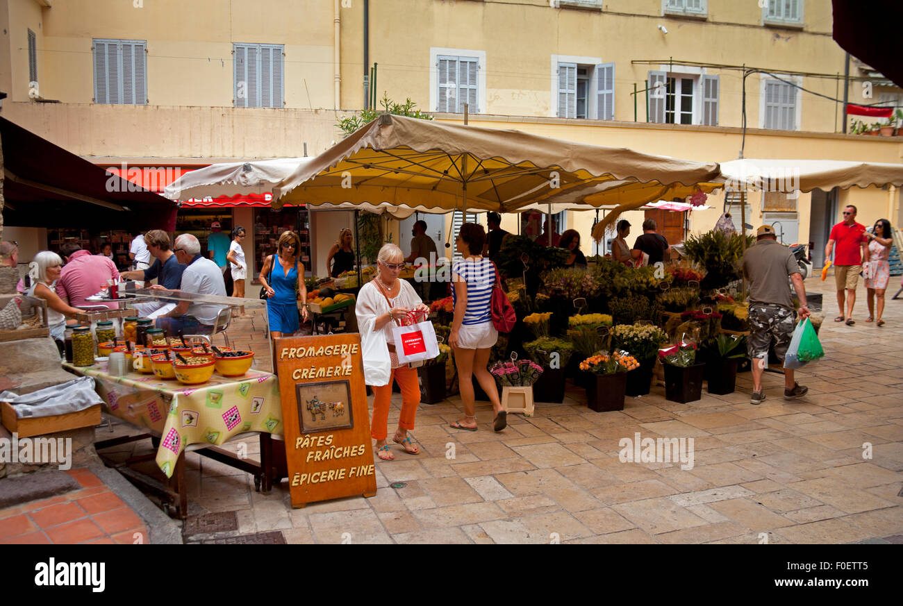 St Tropez harbour fruit market cote d azur France Stock Photo