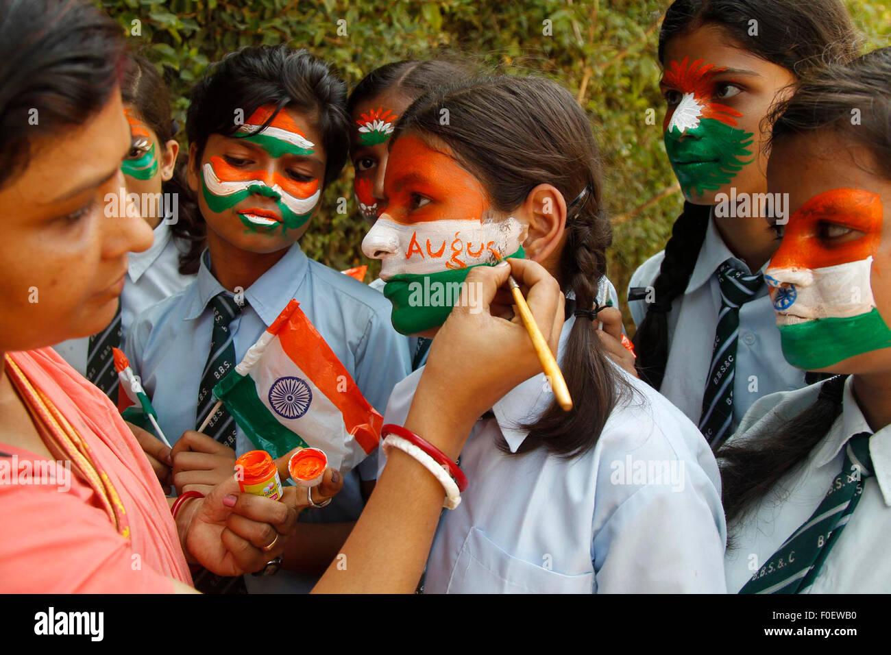Allahabad, India. 14th Aug, 2015. The school children with the Indian ...