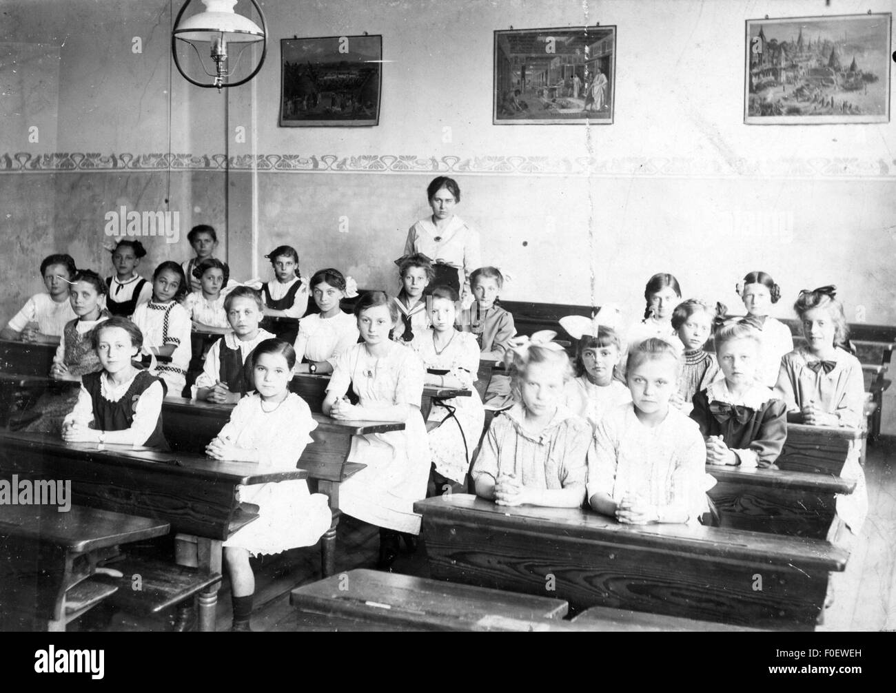 pedagogy, class photo, girls' class, circa 1890, Additional-Rights-Clearences-Not Available Stock Photo