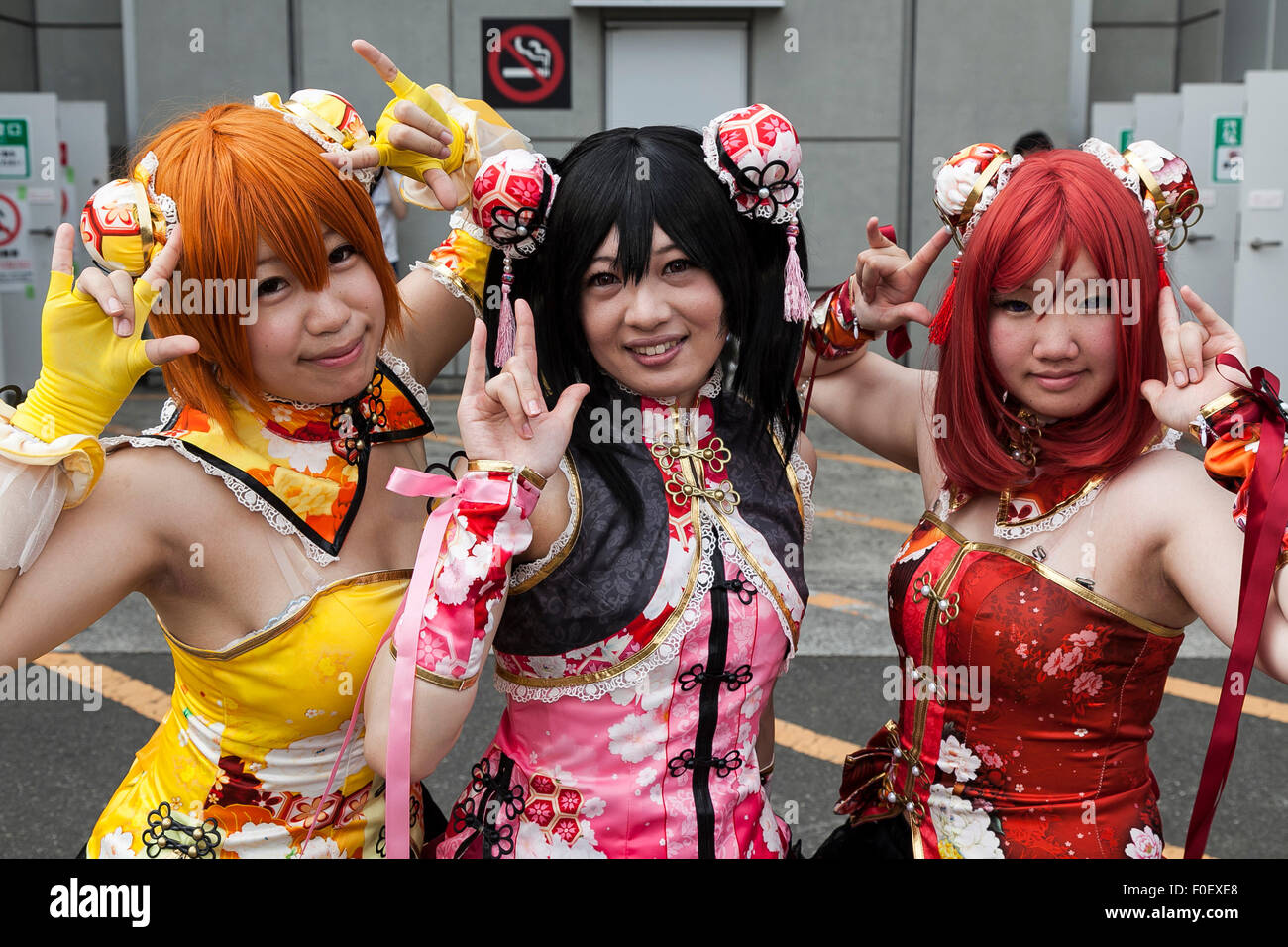 Tokyo, Japan. 14th August, 2015. Cosplayers pose for a picture during ...