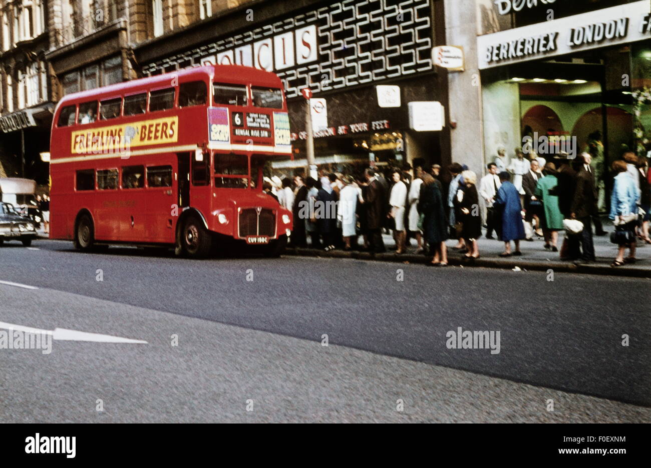 geography / travel, Great Britain, England, London, transport / transportation, double decker, at stop with waiting passengers, 1960s, Additional-Rights-Clearences-Not Available Stock Photo