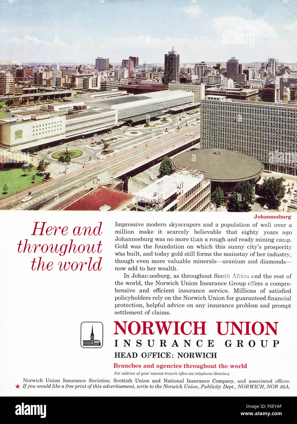 1960s advert. Magazine advertisement dated 1968 advertising Norwich Union Insurance Group throughout the world. Stock Photo