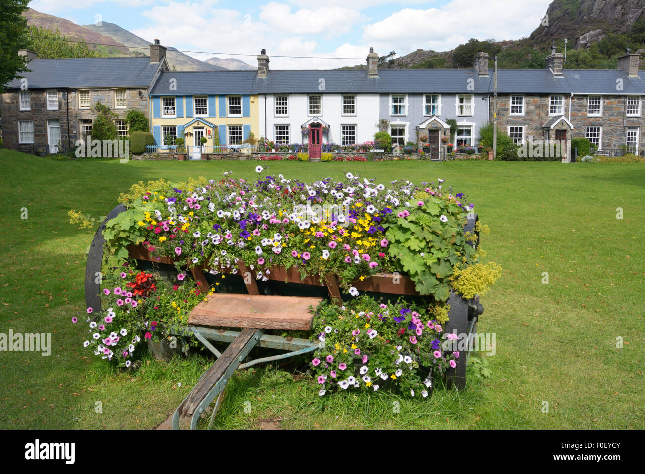 The village of Beddgelert (Gelerts Grave), a tourist attraction in the Snowdonia National Park. Stock Photo