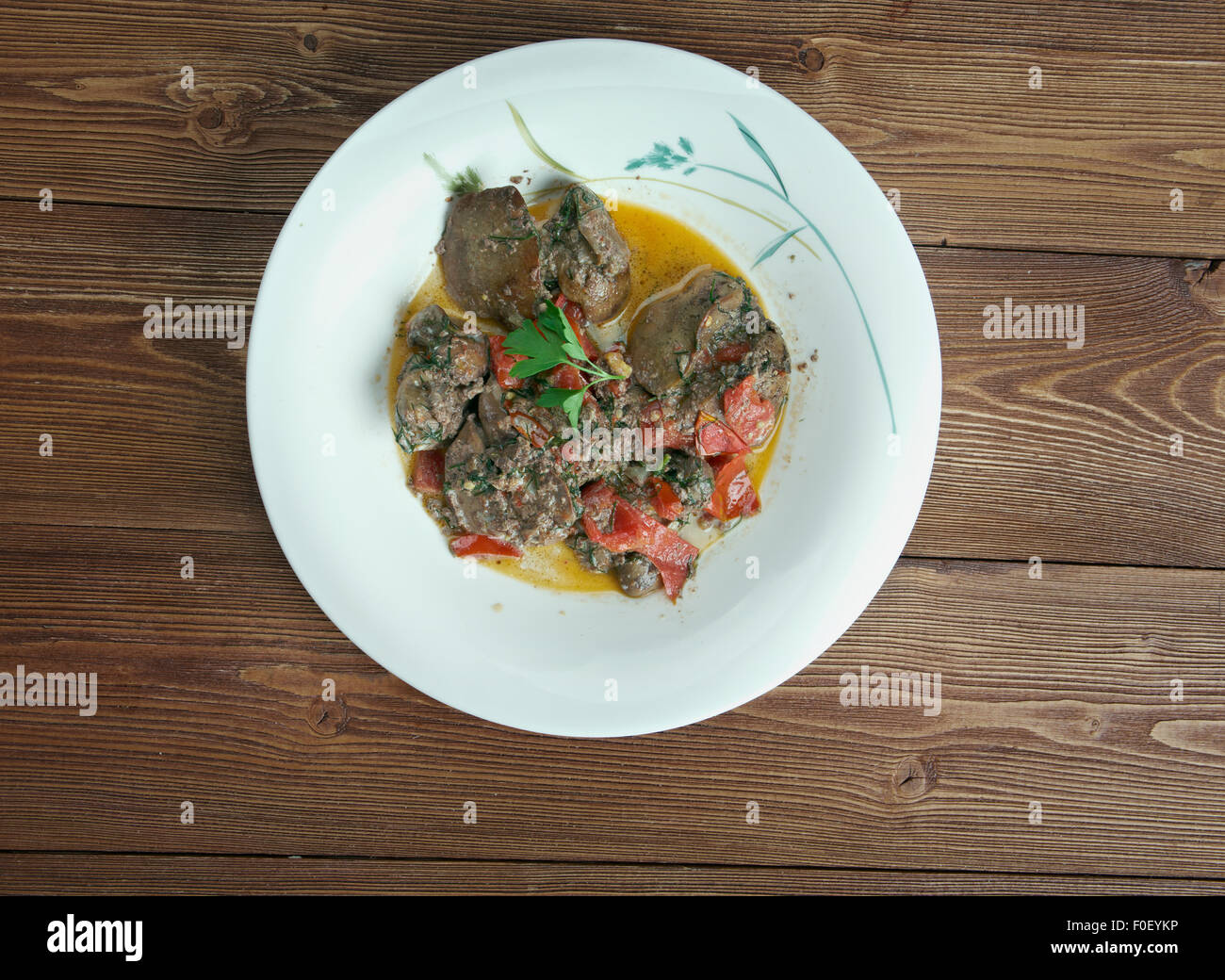 Kibed Makli - roast chicken liver . Lebanese Food Stock Photo