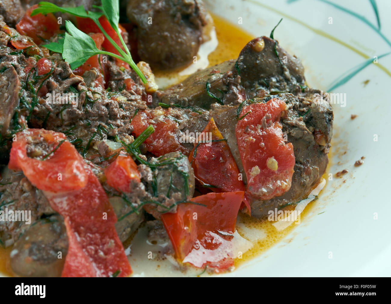 Kibed Makli roast chicken liver . Lebanese Food Stock Photo Alamy