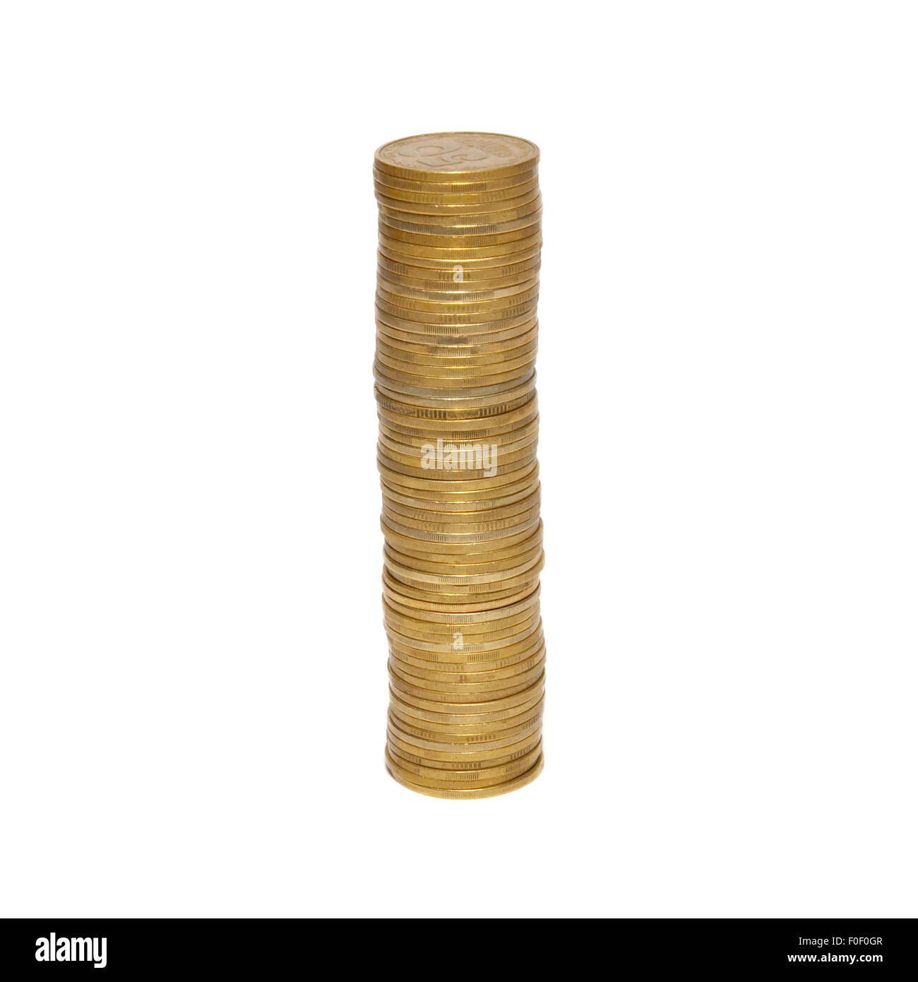 Stacks of golden coins isolated on white Stock Photo - Alamy