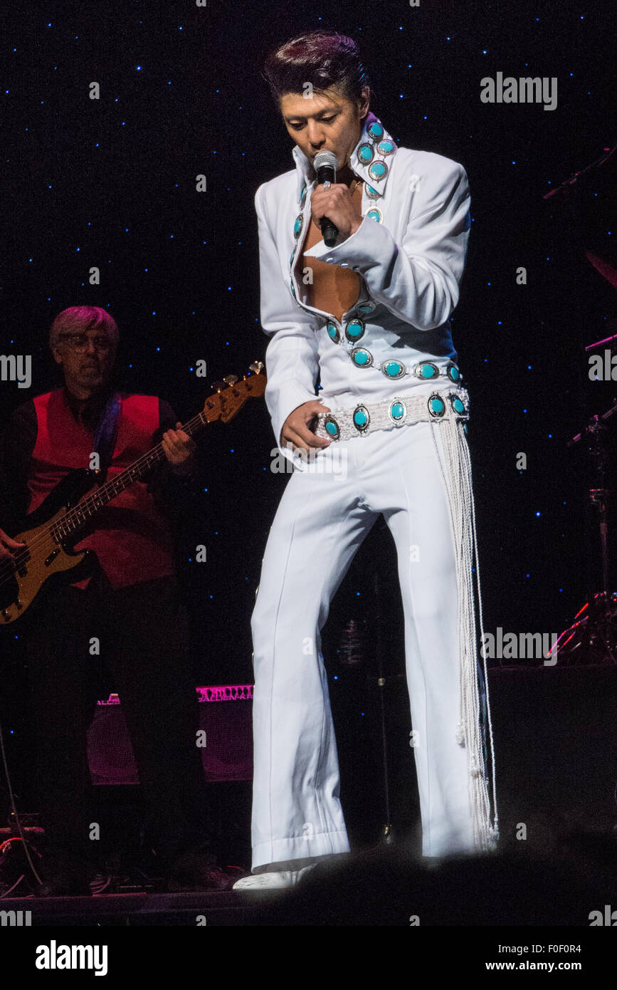 Daisuke Kiryu from Kobe Harborland Japan at The 2015 Ultimate Elvis Tribute Artist Contest August 11 - 12 -13 2015 Orpheum Theatre, Memphis Tennessee Stock Photo