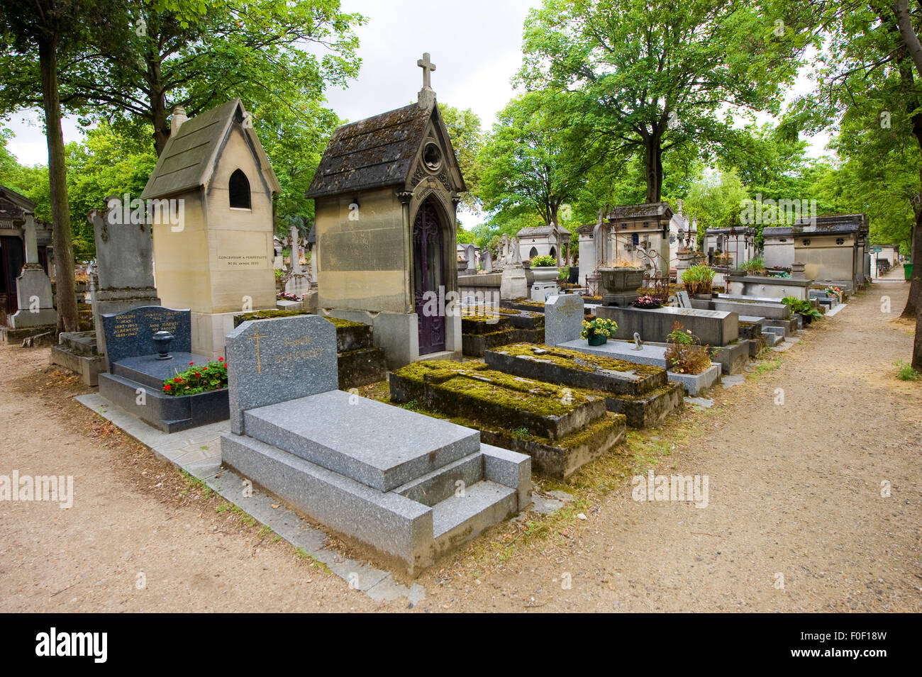 Graves and monuments in cemetery Pere Lachaise in Paris in France, a lot of famous people are buried here Stock Photo