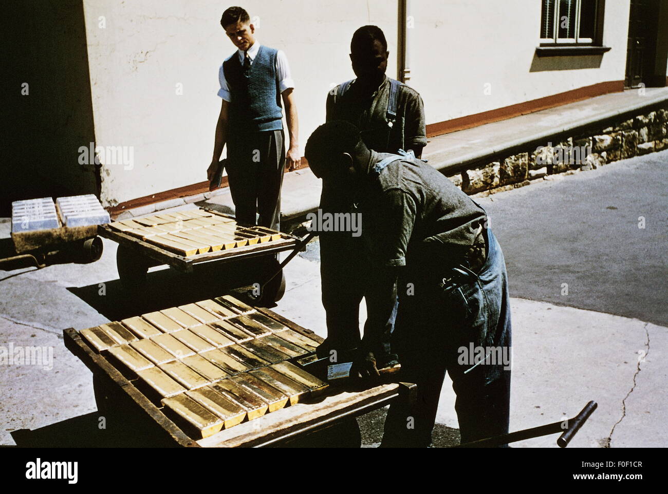 geography / travel, South Africa, gold bars are piled up in the mining gallery after their extraction, 1970s, Additional-Rights-Clearences-Not Available Stock Photo