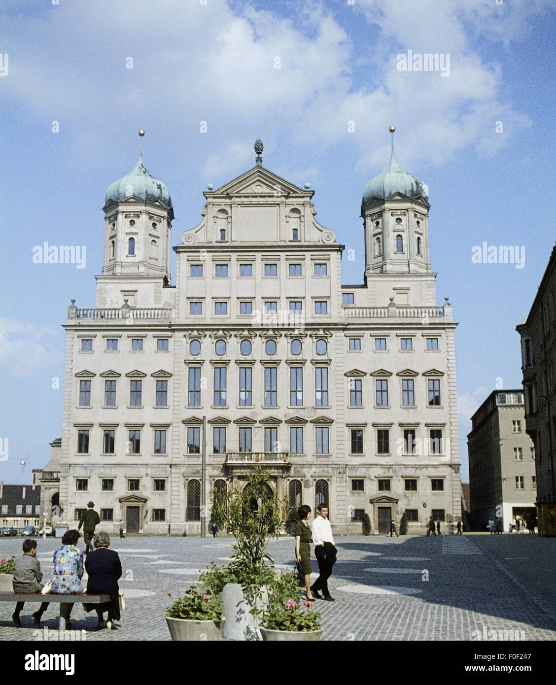 geography / travel, Germany, Bavaria, Augsburg, building, city hall, reconstruction from 1962, exterior view, 1960s, Additional-Rights-Clearences-Not Available Stock Photo