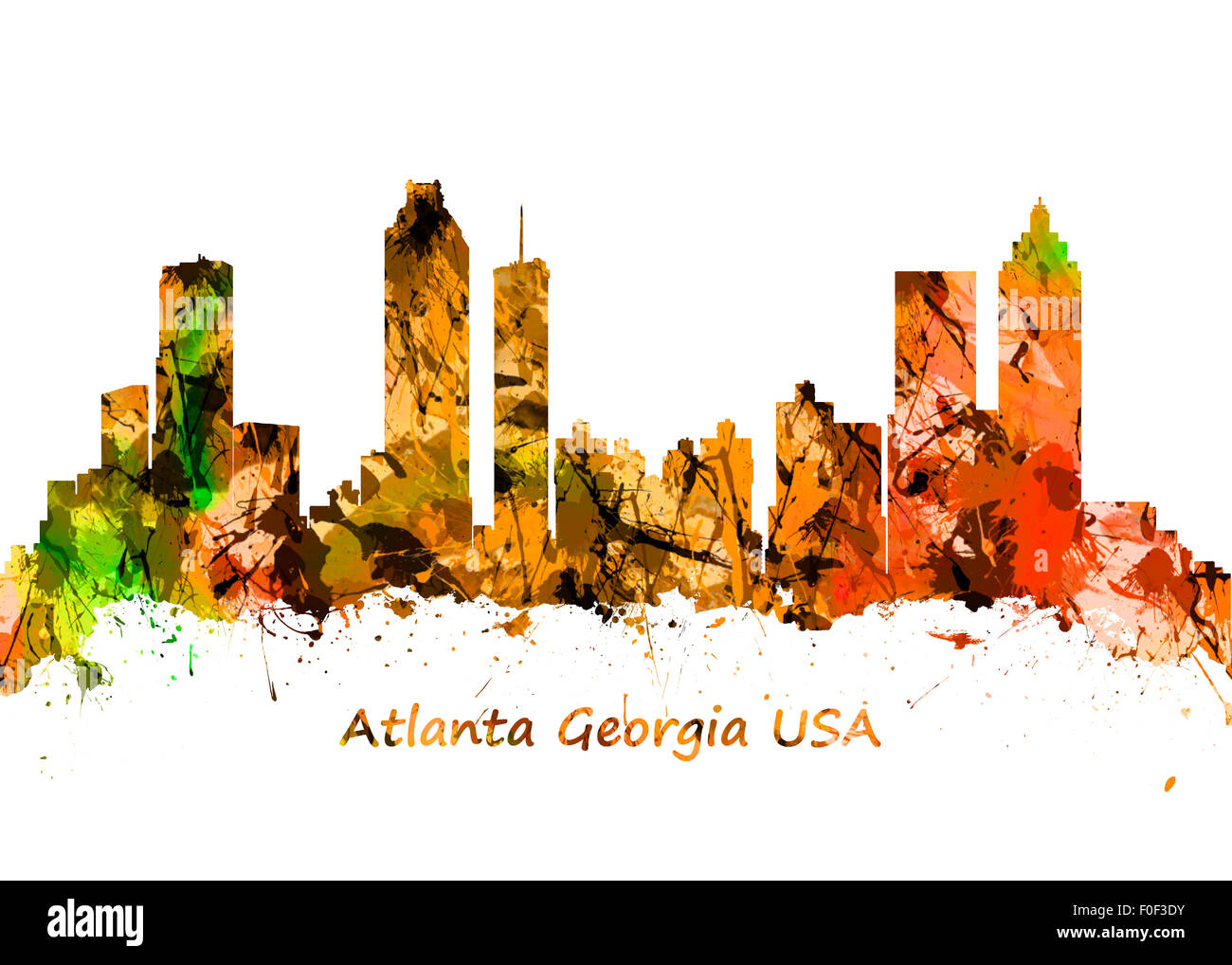 Watercolor art print of the skyline of Atlanta Georgia USA Stock Photo