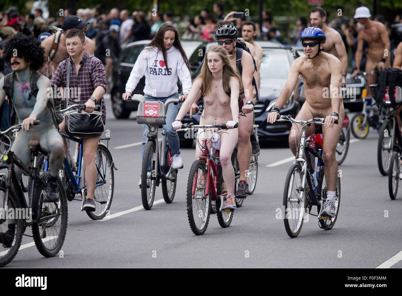 World Naked Bike Ride in London, beginning in Hyde Park Featuring:  Atmosphere Where: London, United Kingdom When: 12 Jun 2015 Stock Photo -  Alamy