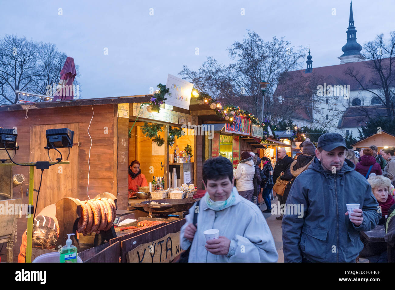 People at a Christmas market in Brno, Czech Republic Stock Photo