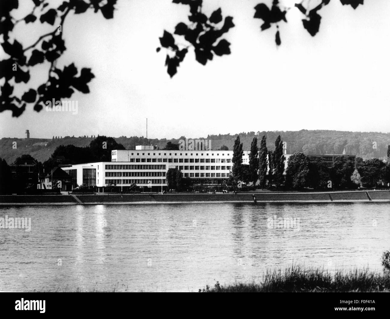 geography / travel, Germany, Bonn, federal parliament building, exterior view across the Rhine River, 1960s, Additional-Rights-Clearences-Not Available Stock Photo
