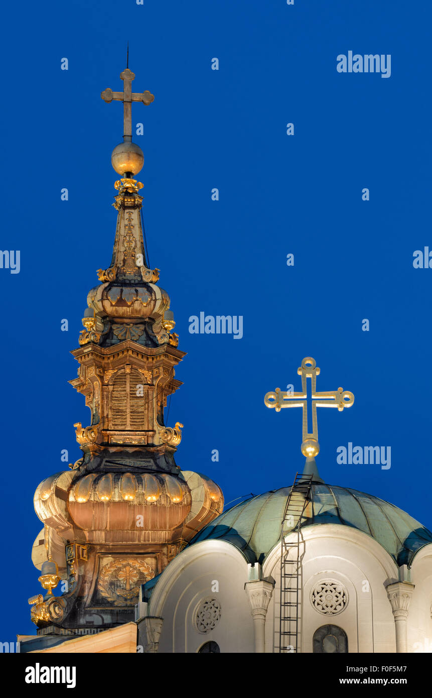 Eastern Orthodox Cathedral  of St. Michael the Archangel and Orthodox Church Museum in Belgrade, Serbia. Two crosses . Stock Photo