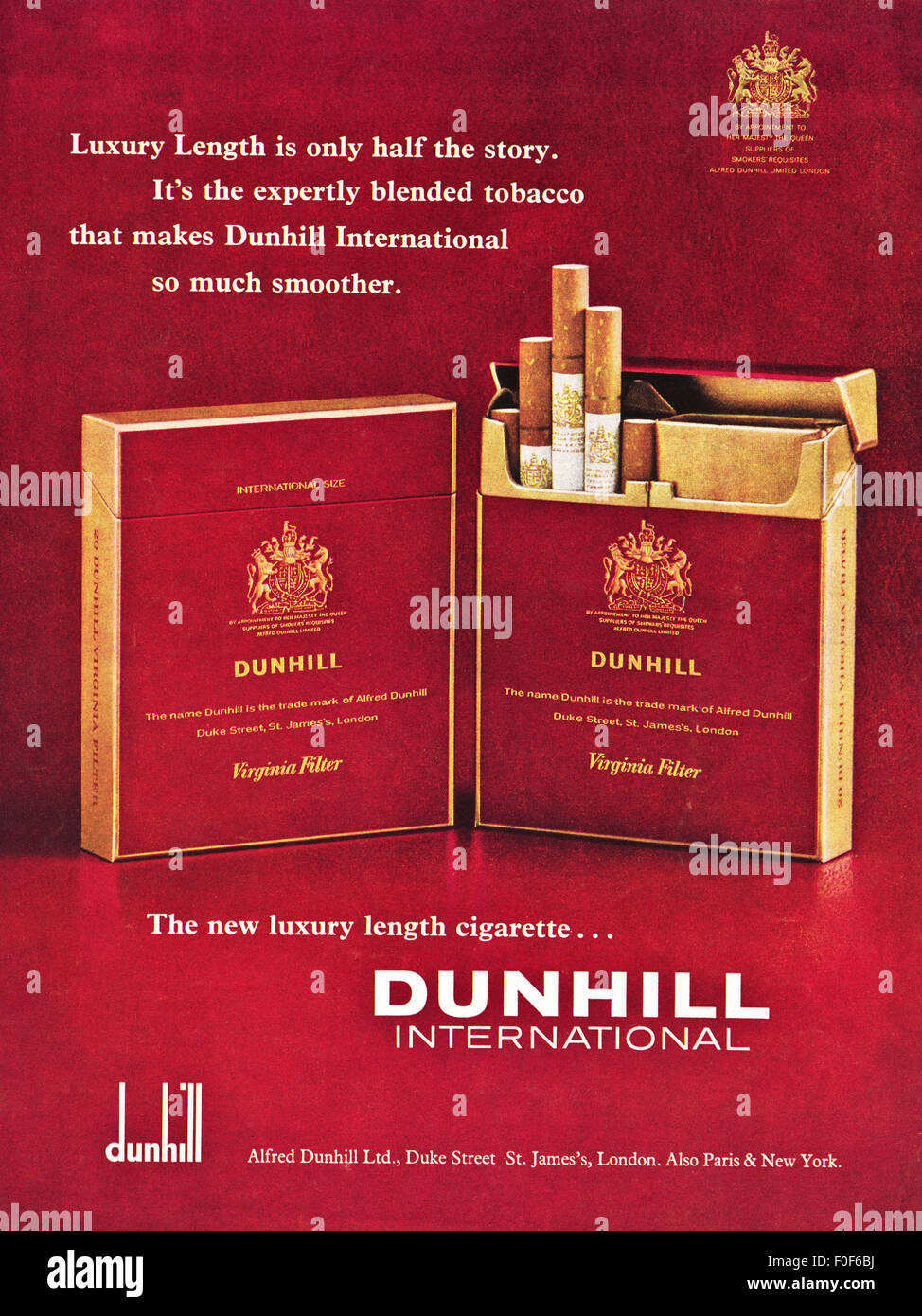 1960s advert. Magazine advertisement dated 1968 advertising Dunhill cigarettes Stock Photo